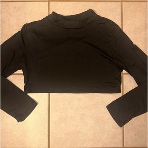 Fashion Nova, Black Crop Long-sleeve Mini Turtleneck, Size Large